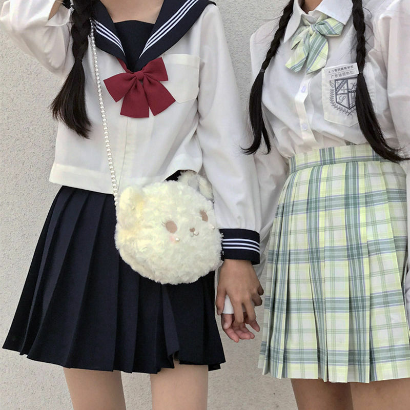 HOUZHOU Lolita Umhängetaschen Frauen Samt Bär Perle PU Kette Schulter Weiß Japanische Messenger Kawaii 2021 Mode