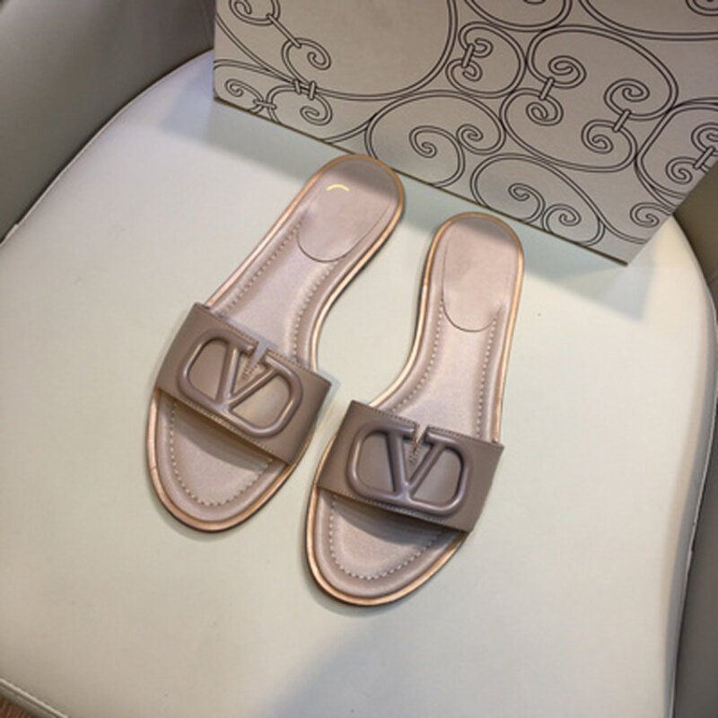 2021Summer Fashion Women pantofle Casual solidna skóra modne klapki plażowe diamentowe płaskie kapcie sandały wyjściowe