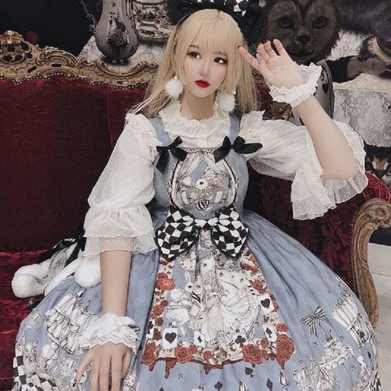 Japoński Gothic Lolita sukienka dziewczyny Vintage ciemne pogrzeb Lolita Jsk sukienka kobiety Harajuku fajne bez rękawów Punk szelki z kokardą