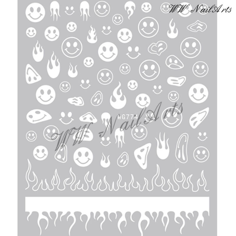 10 Buah Stiker Kuku Halloween Warna Abstrak Warna-warni Desain Api Dekorasi Seni Kuku Lengket Meringis Decal Kuku Tersenyum Menyeluruh