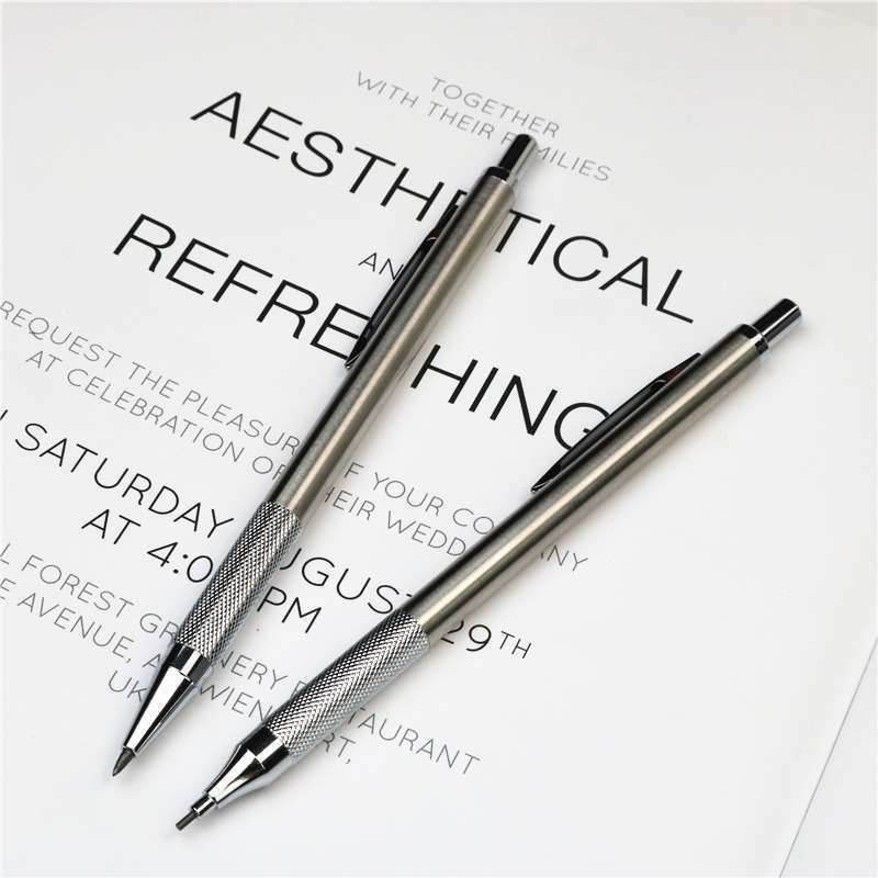 قلم رصاص ميكانيكي من الفولاذ المقاوم للصدأ 2.0 1.3 0.9 0.7 0.5 قلم فني لكتابة طلاب المدارس باللون الأسود قلم احترافي