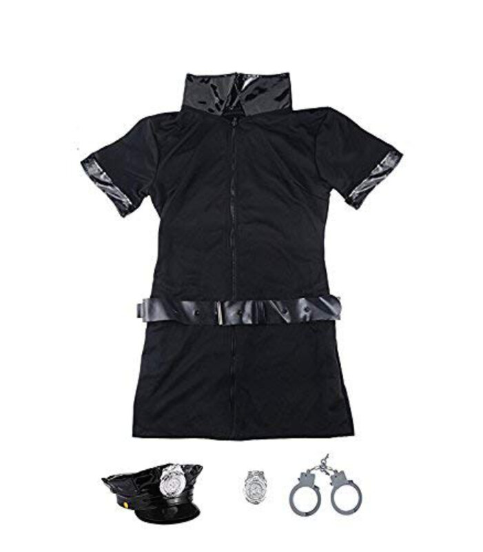 Disfraz erótico de lengüeta para mujer, uniforme de policía, Cosplay, con esposas