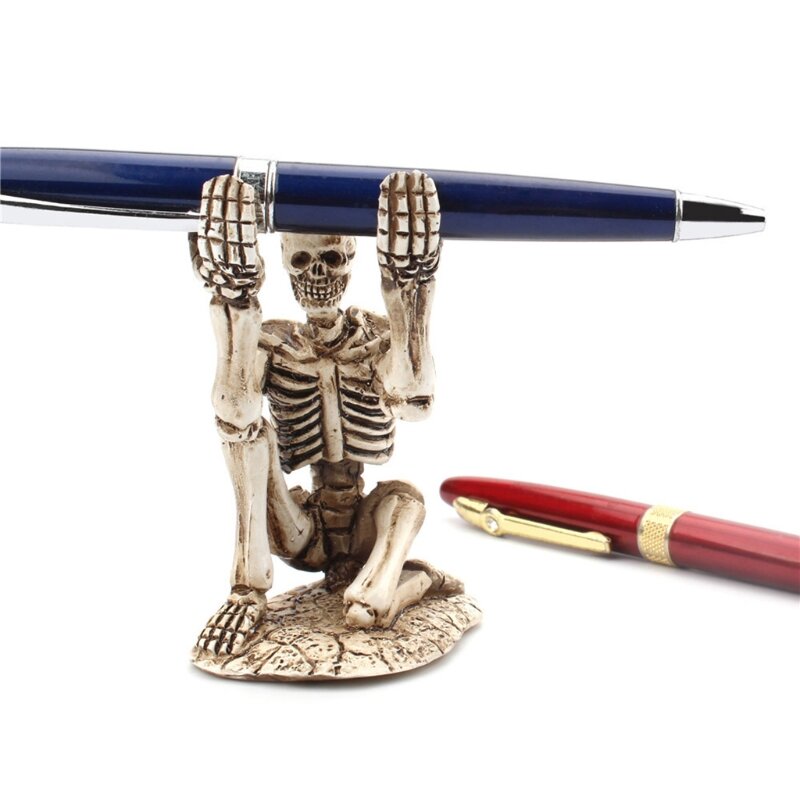 Stylish Skeleton ปากกาผู้ถือ Punk Gothic สไตล์เดสก์ท็อปตกแต่ง M3GD