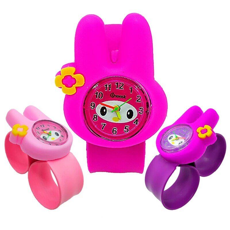 Relógio de pulso infantil de pinguim/coelho/pássaro/elefante, brinquedo 3d de desenho animado, relógios de quartzo para meninos e meninas, presente