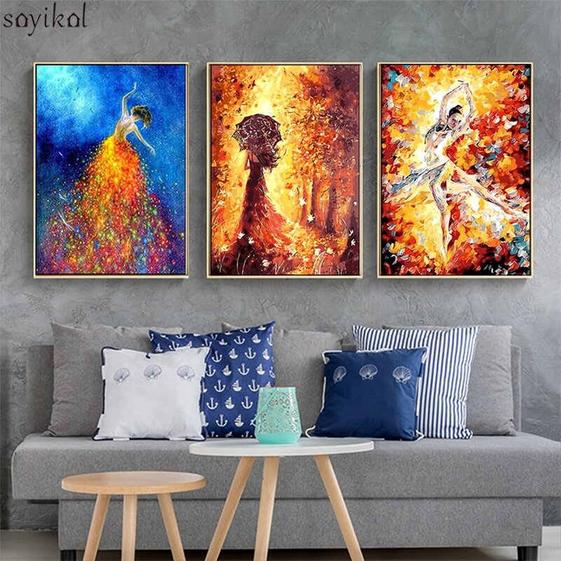 Frame Abstract Women Girl Dance DIY Painting By Numbers Home Decor Wall Art Modern Picture Bride Drawing Oil Painting Artwork