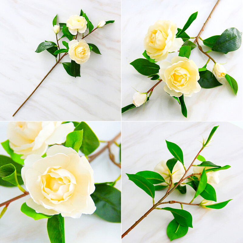 Pojedynczy sztuczny bukiet Gardenia kwiat z jedwabiu fałszywy kwiat gardenii sztuczna herbata bukiet róż ślubny wystrój domu rekwizyty fotograficzne