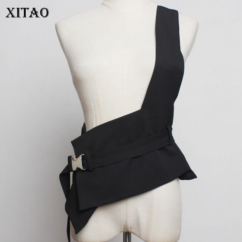Xitao 불규칙한 블랙 cummerbunds 패션 새로운 2020 봄 어깨 여신 팬 캐주얼 소수 패치 워크 cummerbunds xj3052