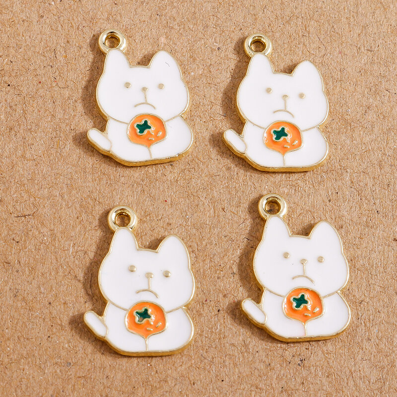 10 pz 14*19mm smalto tristi ciondoli gatto per creazione di gioielli in lega frutta arancione Charms collane orecchini pendenti artigianato accessori