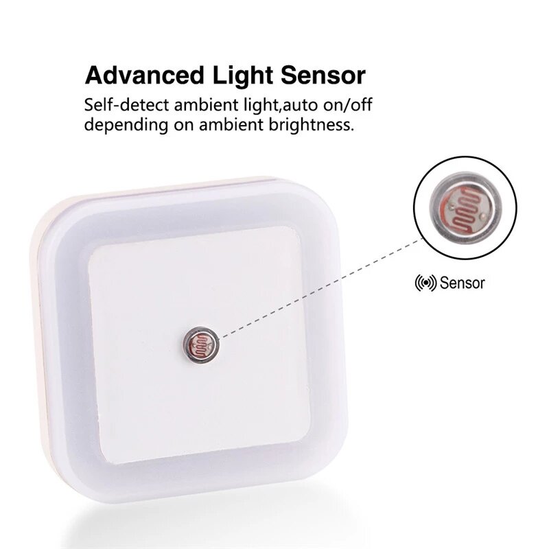 Sensor sem fio led night light ue eua plug mini praça luzes da noite para o quarto do bebê lâmpada corredor