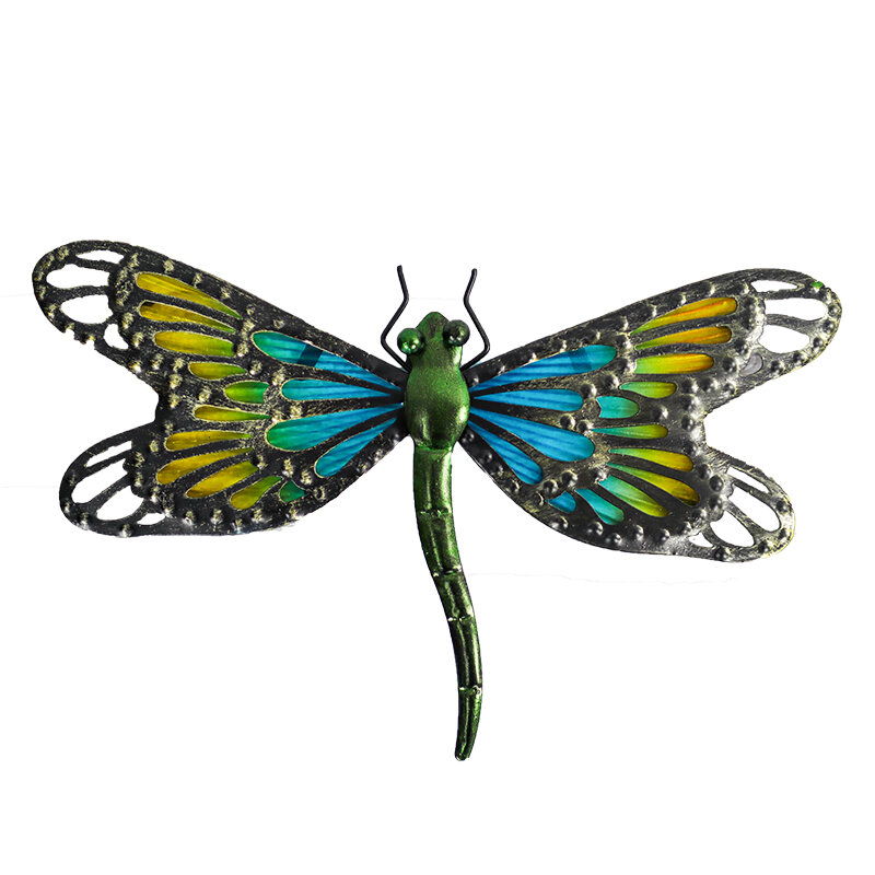 Arte da parede da libélula da fada azul do metal para a decoração do jardim miniaturas estátuas e esculturas ao ar livre animais e miniatura