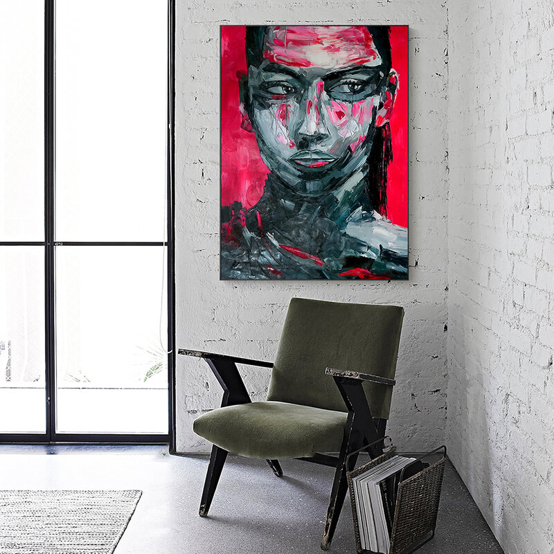 Pintura al óleo de personaje abstracto para mujer, cuadro en lienzo para pared, póster para decoración del hogar y sala de estar, color rojo Nórdico
