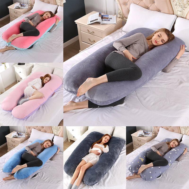 アップグレードされた妊娠中の綿の枕,長いu字型のクッション,完全な詰め物,妊娠中の女性のためのマタニティ枕