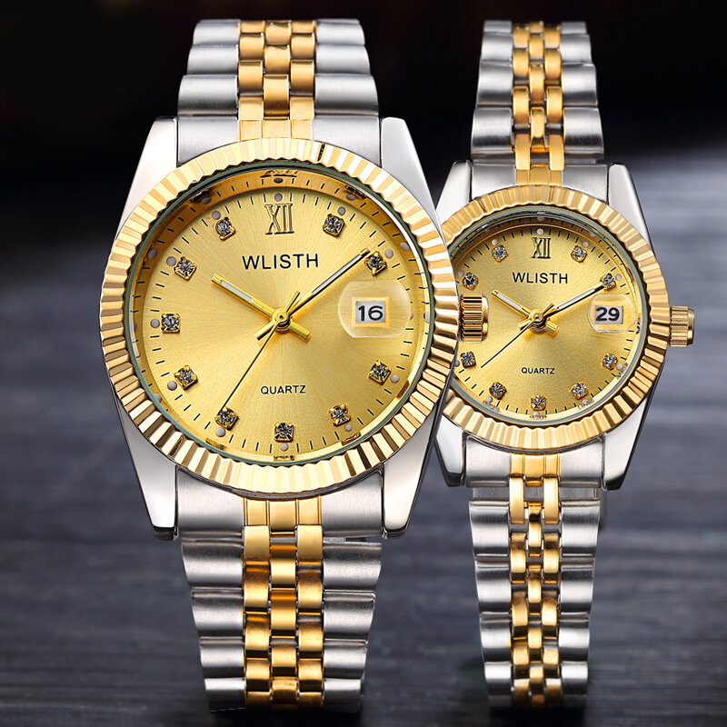 Marca de luxo casal relógios esposa relógio de quartzo à prova dwaterproof água relógio de negócios das mulheres dos homens amantes presente namorada reloj pareja