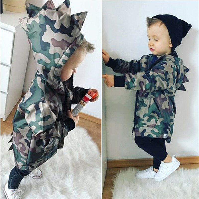 เด็กทารกเสื้อผ้าCamouflageไดโนเสาร์HoodedแขนยาวHoodieเสื้อแจ็คเก็ตเด็กเสื้อ
