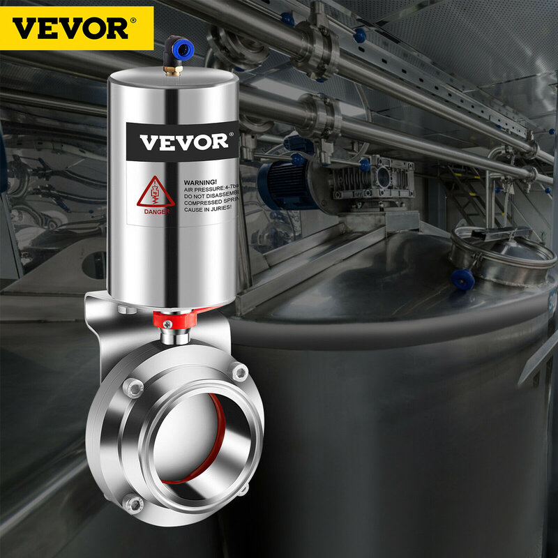 VEVOR Multi-Size Pneumatic Actuator Butterfly Valve Tri Clamp Stainless Steel Convenient Sanitary Safe Food Mechanical Equipment