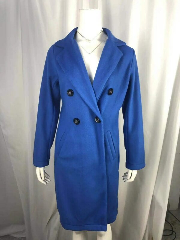 2021 가을 겨울 새로운 패션 거꾸로 칼라 버튼 중간 길이 코트 우아한 긴 소매 사무실 레이디 자켓 코트