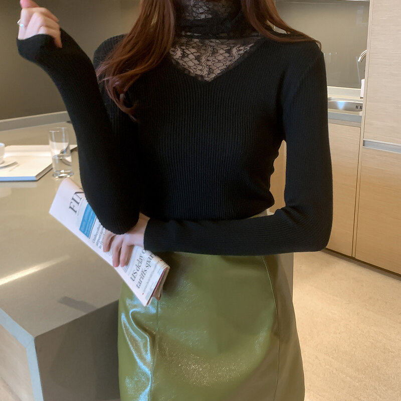 Autunno inverno 2020 maglione coreano harajuku tinta unita da donna slim manica lunga Pullover T-shirt pull femme hiver dolcevita