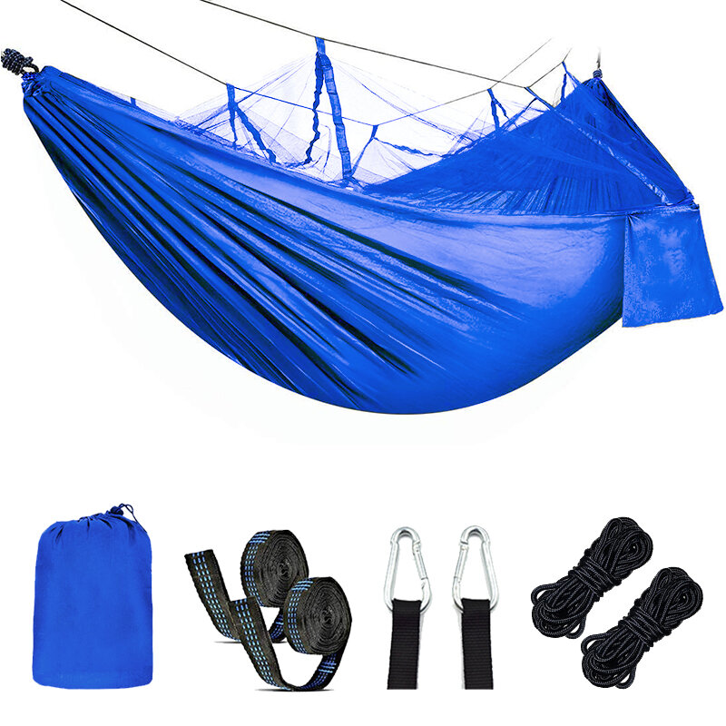 Hamac de Camping Portable en Nylon, en tissu, pour deux personnes, balançoire d'extérieur en Parachute, taille: Nylon 210T simple, survie