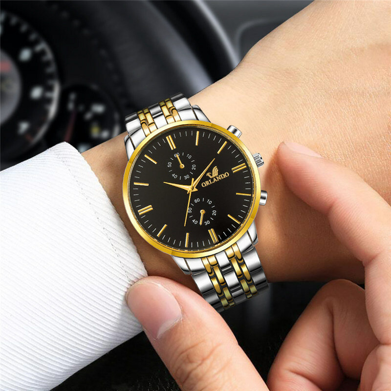 Мужские часы New ORLANDO модные кварцевые часы мужские серебряные позолоченные наручные часы из нержавеющей стали Masculino Relogio Прямая поставка