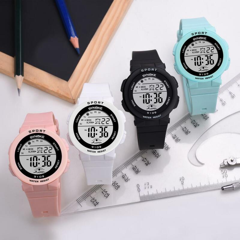 SYNOKE-Reloj de pulsera deportivo para niños y niñas, cronógrafo Digital LED con alarma y fecha, resistente al agua hasta 50M