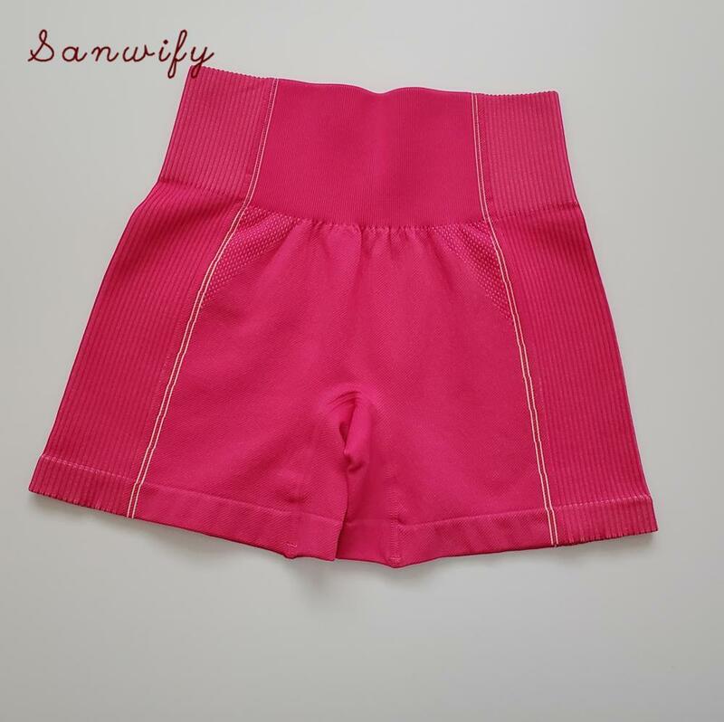 Pantalones cortos de gimnasio sin costuras, mallas cortas de LICRA y color rosa para entrenamiento y Yoga