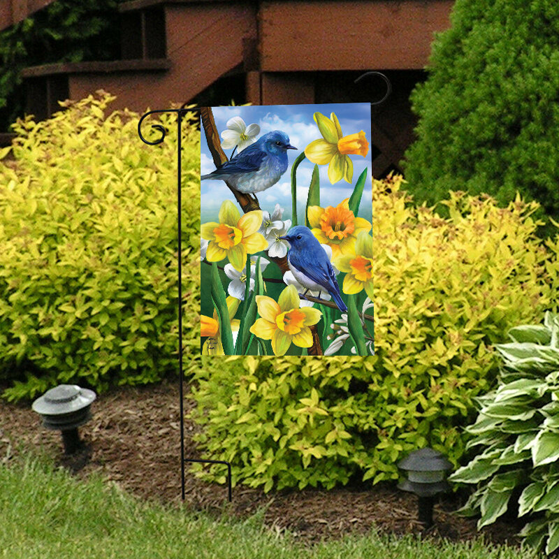 الطيور الزرقاء والدفودلز الربيع حديقة العلم الأزهار عيد الفصح راية ساحة ديكور المنزلية معلقة العلم