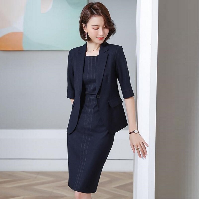 Blazer elegante para mujer, traje de trabajo de negocios, uniforme de oficina, de 2 piezas conjunto profesional, moda femenina 2021 DD2794