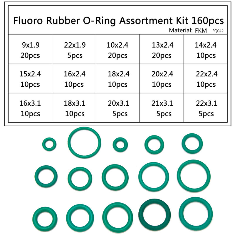 150-225PCS FKM Fluorine Rubber Sealing O-rings  OD 6mm-35mm CS 1mm 1.5mm 1.9mm 2.4mm 3.1mm Green Gasket Replacements Kits S16