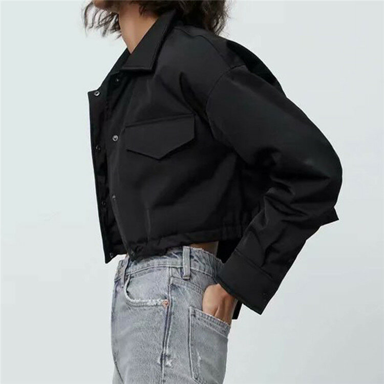 2021 primavera e outono nova moda roupas de trabalho feminino preto curto algodão-acolchoado jaqueta za