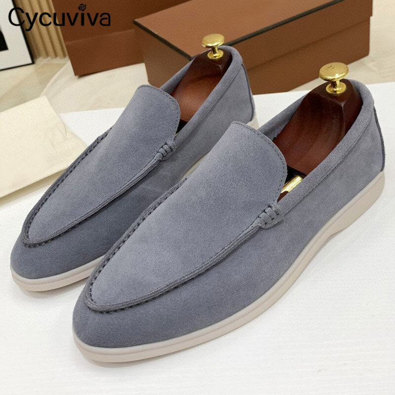 2021 neue Flache Kausalen Schuhe Männlichen Runde Kappe Kidsuede Damen Loafers Sommer Spaziergang Marke Runway Bequeme Schuhe Männer Größe 46