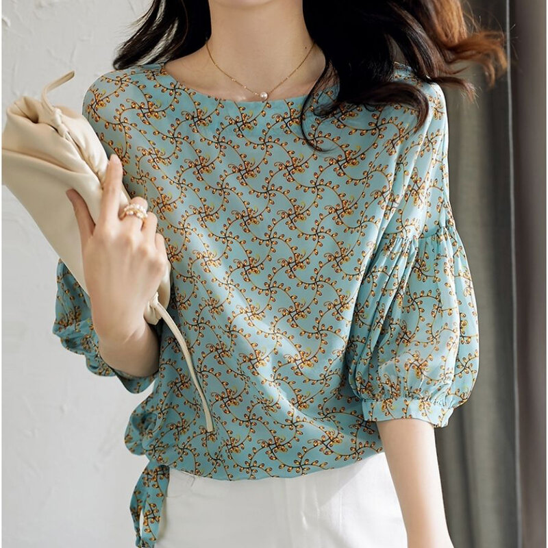 Floral Chiffon Shirt Short Sleeve summer 2021 new T-shirt Korean loose foreign style small shirt fashion short top