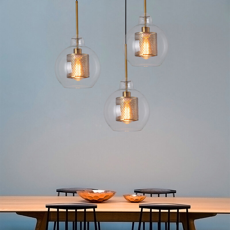 Sliver Bronze Loft จี้โมเดิร์น Light Glass Ball แขวนโคมไฟห้องครัวโคมไฟรับประทานอาหาร Hanglamp ห้องนั่งเล่นโคมไฟ