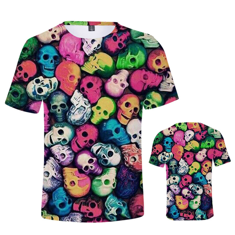 Nova moda crânio 3d impresso t-shirts personalizado homem/mulher manga curta punk camiseta roupas masculinas/femininas camisetas plus size
