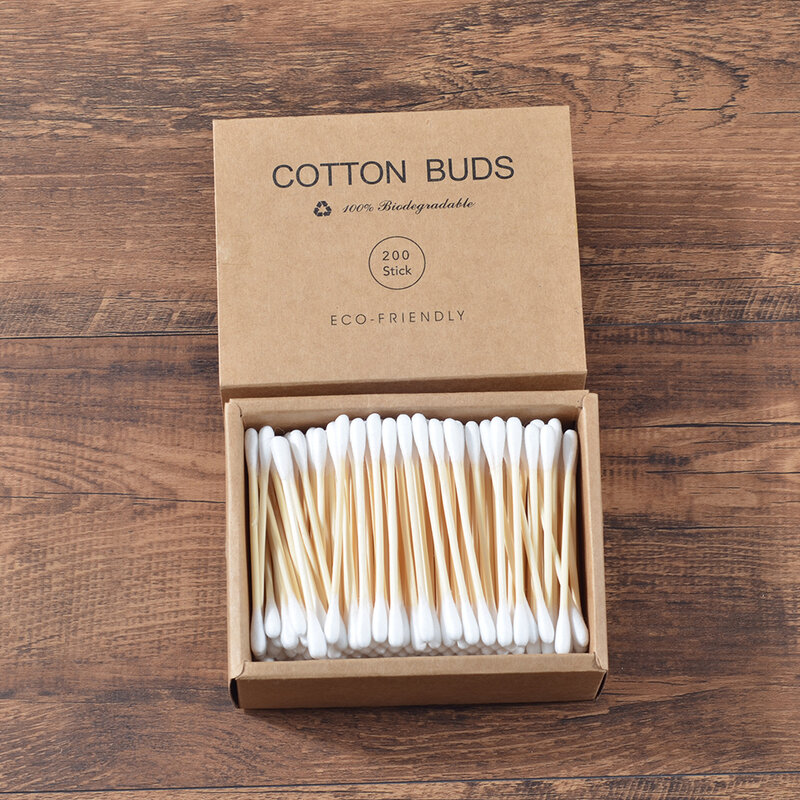 Plástico-livre 200 pçs/caixa cabeça dupla de bambu algodão botões adultos maquiagem cotonete de algodão varas de madeira nariz orelhas limpeza ferramenta de cuidados de saúde