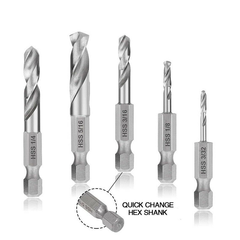5Pcs HSS Drill Bit Set untuk Metal Quick Change 1/4 \ "Hex Shank Twist Drill Hole Cutter Metal Drill.