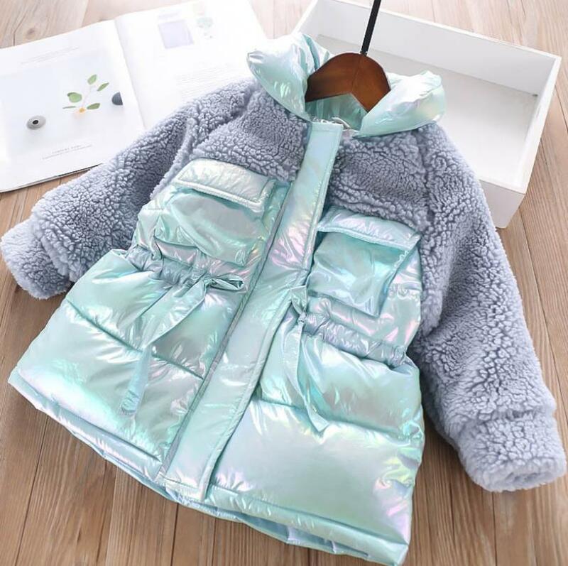 Hot selling lambswool patchwork cotton coat children plus velvet jackets girls warm thicken outerwear tops kids clothes ws1301