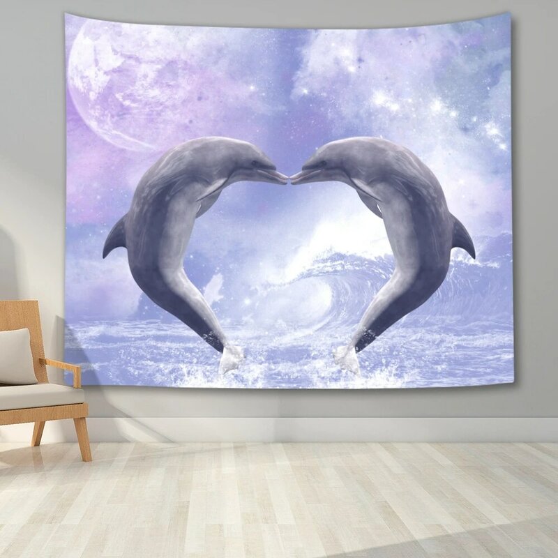 3D Cartoon Zee Dieren Dolfijn Zeeschildpad Slaapkamer Decoratieve Tapijt Muur Opknoping Woonkamer Raam View