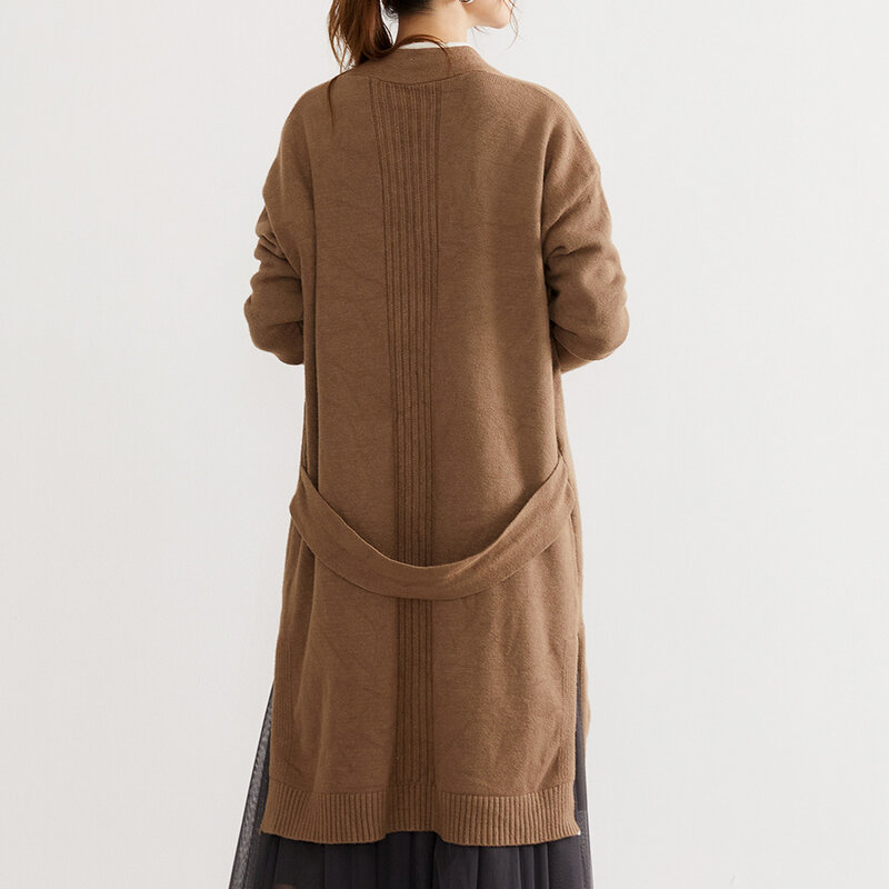 Wanita Rajutan Sweter Musim Gugur Baru Lurus Panjang Warna Solid Kardigan Gaya Korea Jepang Mode Kantor Wanita Pakaian 2021