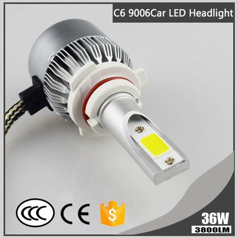 2 Pcs Cree Cold White Light Led Headlight 6000K 36W 3800LM C6 COB High Power Headlight Car Hi/Lo Beam Auto Bulbs
