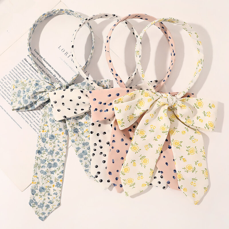 Pastoral Style Flowers Bow Ribbons Hair Bands Girls Floral Hair Bundles Out Pressure Hair Headbands Small Fresh Hair Accessories