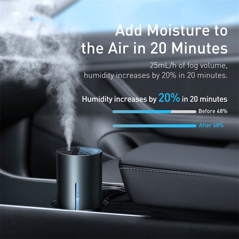 Dla Baseus samochodowy nawilżacz powietrza Aluminium z cyfrowym wyświetlaczem LED na akcesoria do samochodu domu i biura bezprzewodowy automatyczny nawilżacz do samochodu