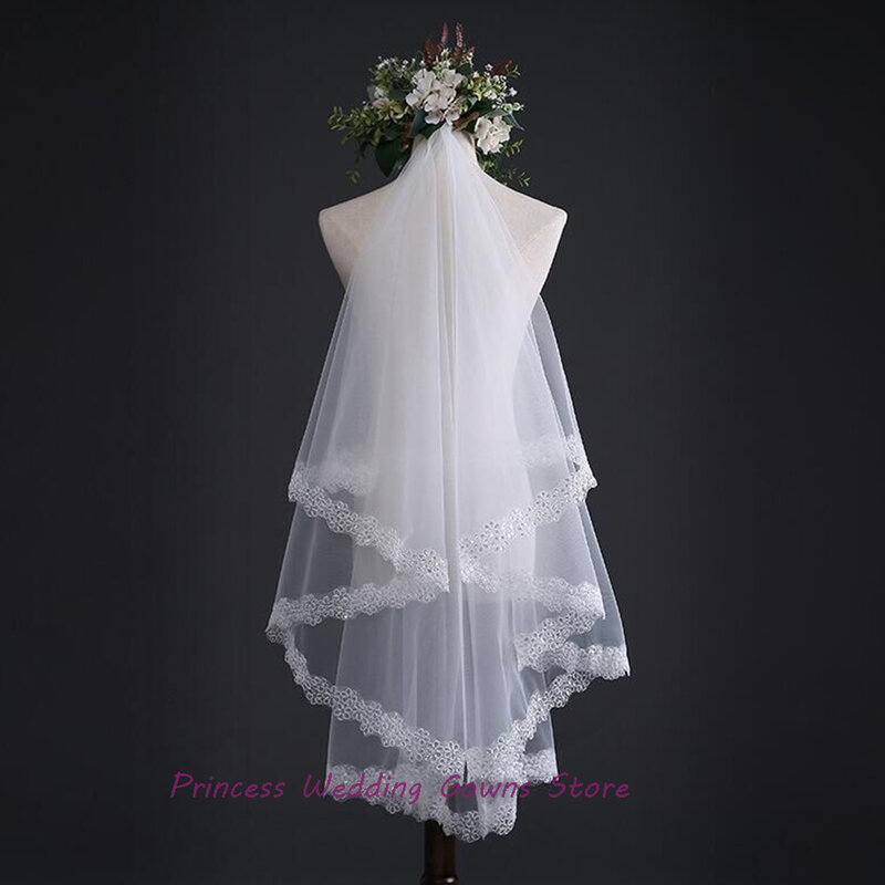 Wit Ivoor Een Layer Wedding Veils Applicaties Lace Bridal Veil Voor Bruid 2021 Mode Bruiloft Accessoire 1.5M Geen Kam