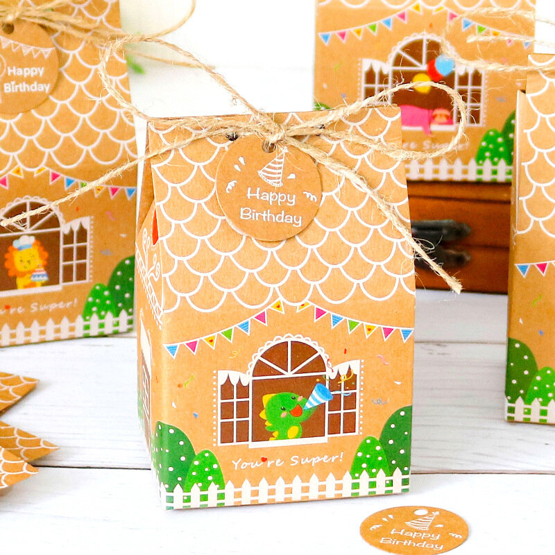 24Pcs Christmas Candy Bags Cake Boxes and Packaging House Shape Cookie Bags Christmas Gift Box Ornaments Navidad Decor Gift Box