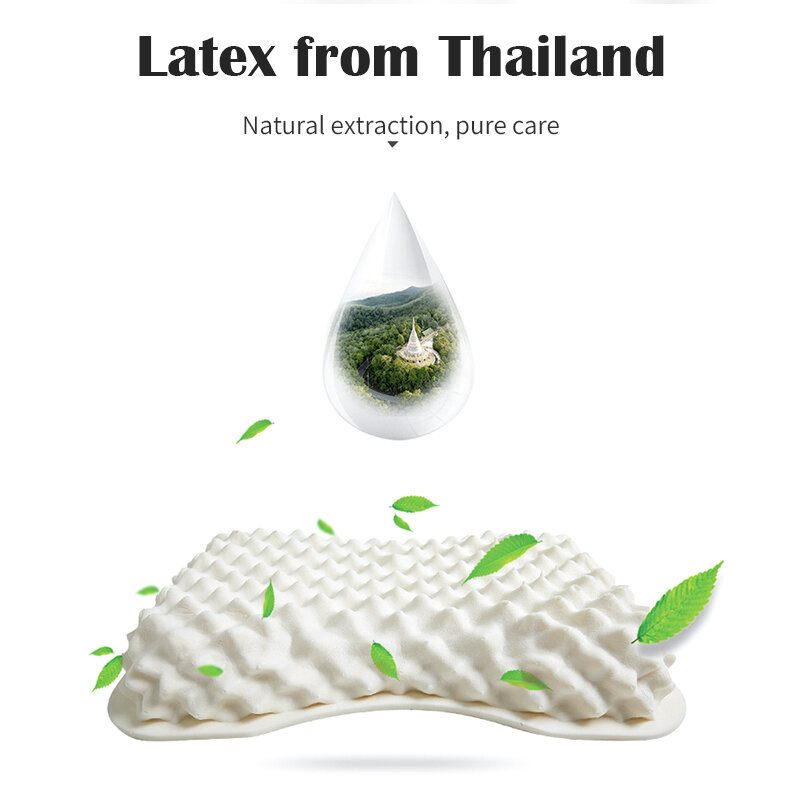 Sb thailand travesseiro de látex natural puro macio, travesseiro enrolado para adulto, proteção da coluna cervical e pescoço, antiácaros