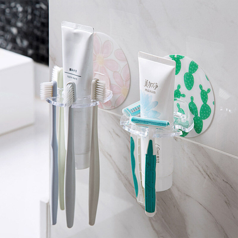 Punch-free Sticking Card Slot Toothbrush Holder Bathroom Plastic Rack Bathroom Wall-mounted Multi-position Toothbrush Holder