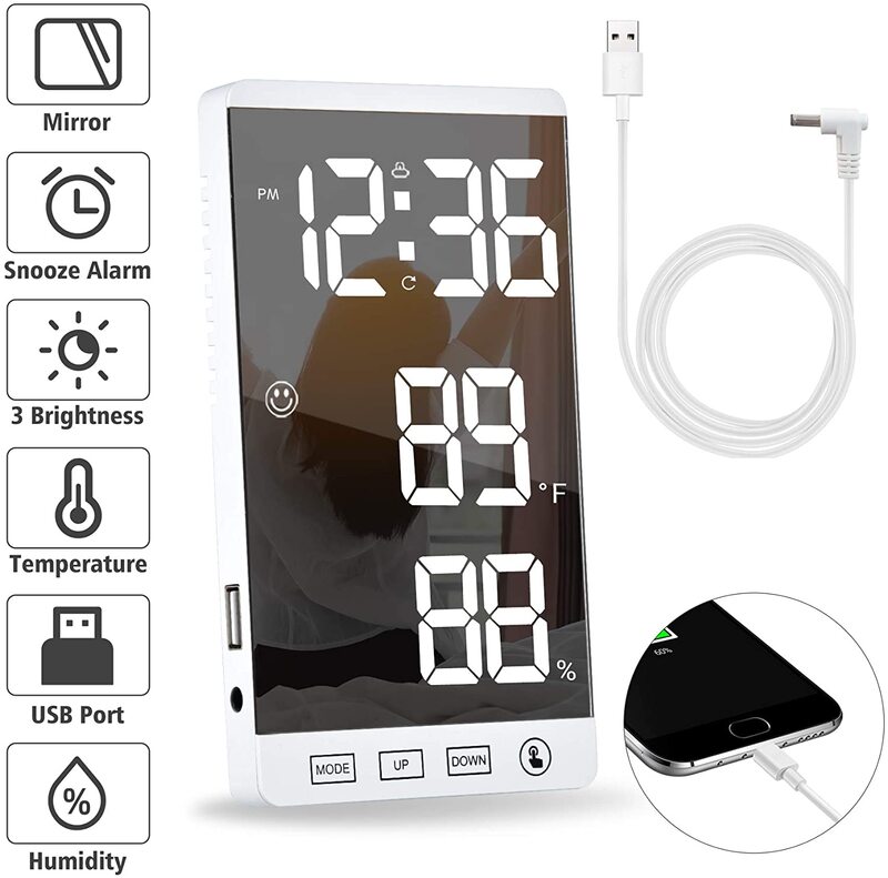 6 Inch Large Screen LED Digital Clock Bedroom Home Office Multifunctional Temperature and Humidity Display Alarm Clock
