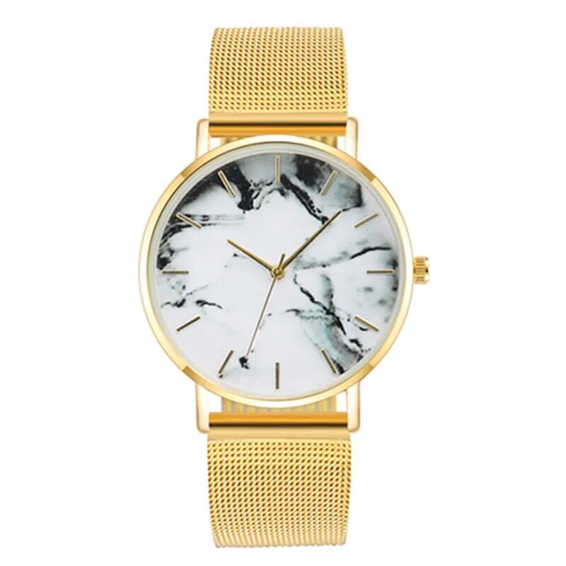 ساعة يد نسائية شبكية من الذهب الوردي ، إكسسوار رخامي إبداعي ، كوارتز ، هدية ، توصيل مباشر