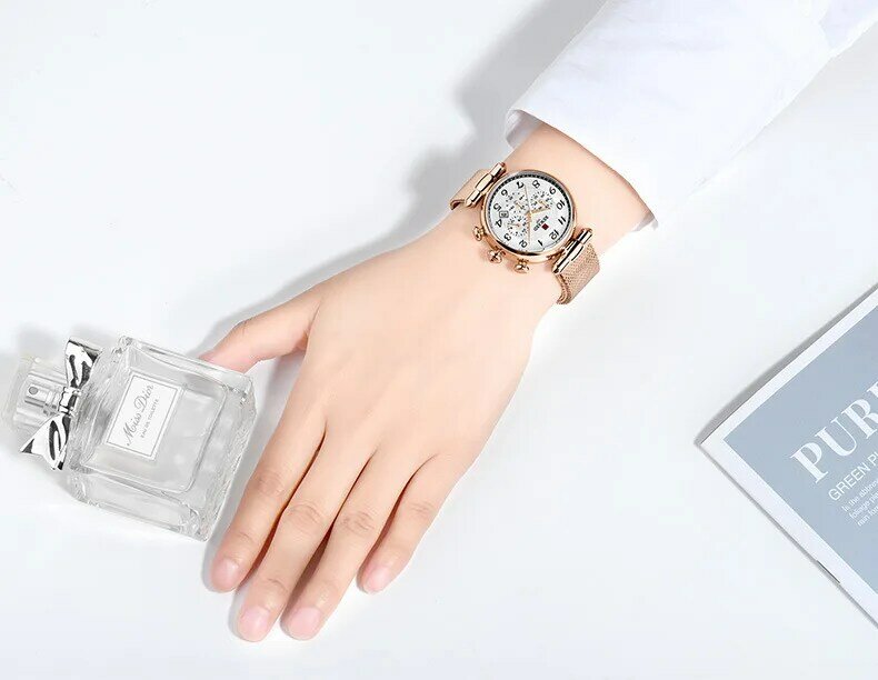 Женские спортивные часы, водонепроницаемые кварцевые часы из нержавеющей стали с хронографом и подсветкой