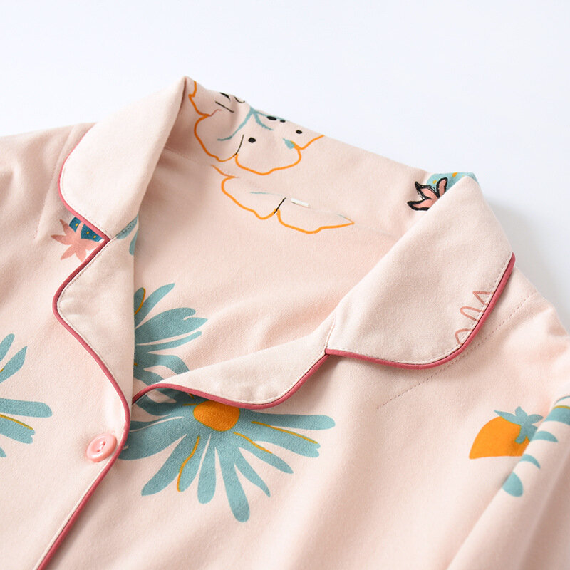 Conjuntos de ropa de algodón de manga larga para mujer, pijamas simples de talla grande, cómodos, para el hogar, primavera y otoño
