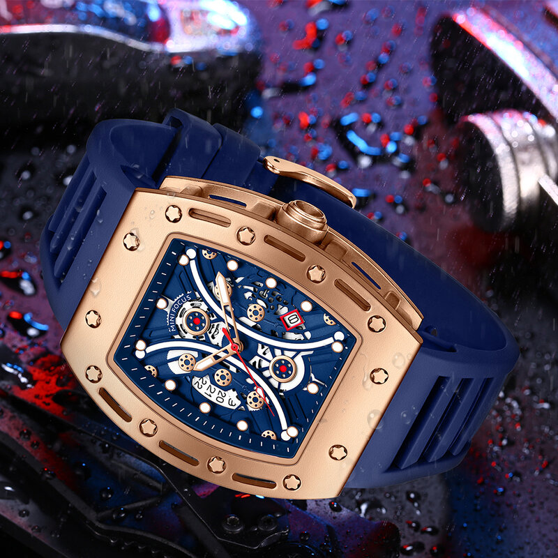 Часы наручные MINI FOCUS мужские в стиле милитари, Брендовые спортивные роскошные с хронографом и силиконовым ремешком, с календарем